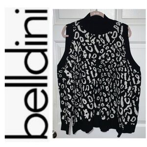 💛 BELLDINI Black White Animal Print Cold Shoulder Sweater NWT 3X